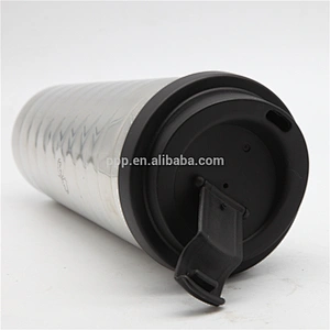 factory wholesale 450ml inner plastic outer stainless steel auto mug with wide mouth/travel mug with flip top lid