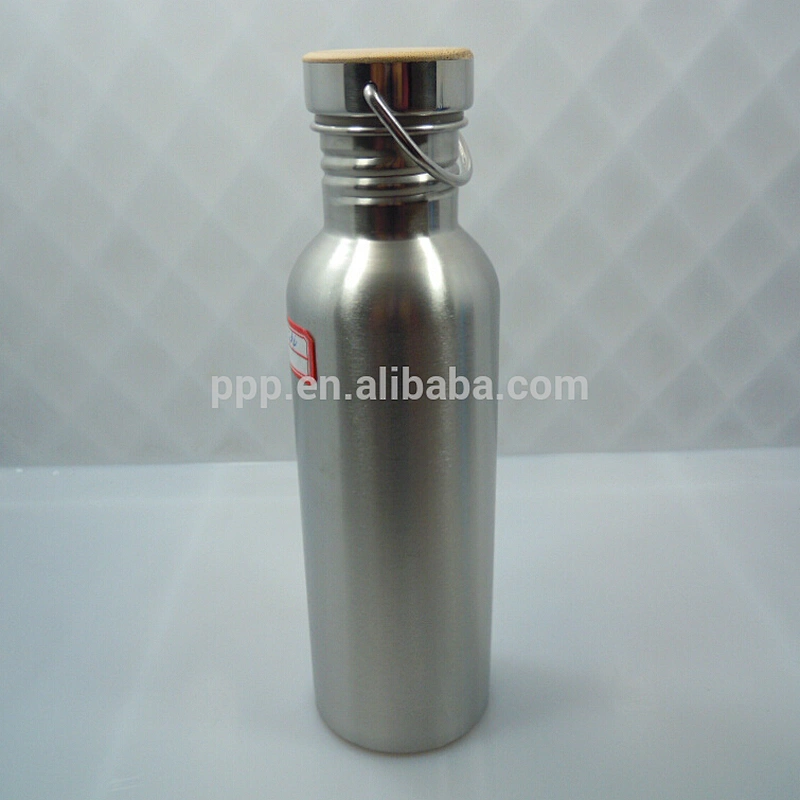single wall stainless steel logo customized sports water bottle with bamboo lid/wide mouth and large capacity