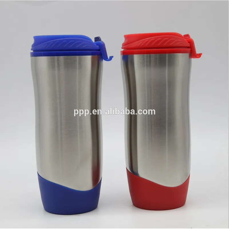 Double wall inner plastic outer stainless steel water bottle with lid