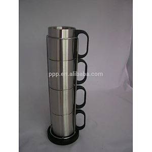 Four piece 220ml cup set one row eco-friendly FDA LFGB double layer stainless steel coffee mug cup tumbler