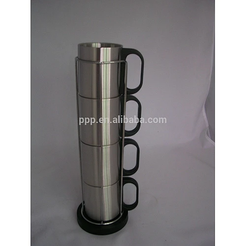 Four piece 220ml cup set one row eco-friendly FDA LFGB double layer stainless steel coffee mug cup tumbler
