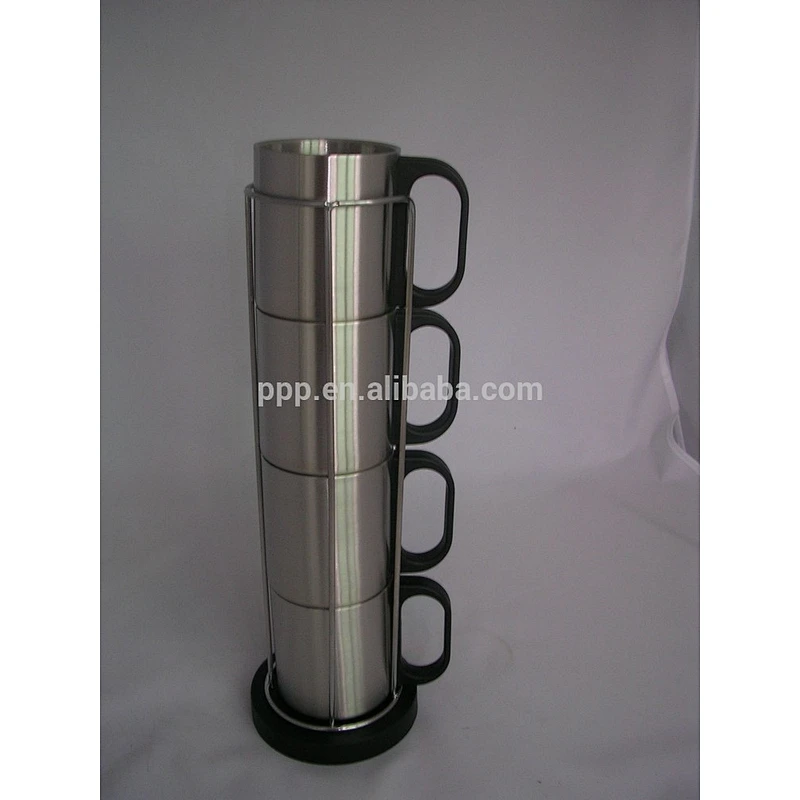 Four piece 220ml cup set one row eco-friendly FDA LFGB double layer stainless steel coffee mug cup tumbler