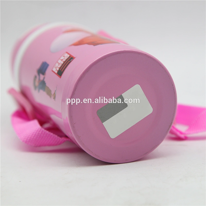 Pink heat transfer double wall stainless steel vacuum water bottle with strap and straw for girl