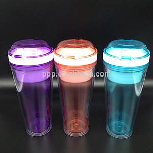 food grade BPA free logo customized double wall plastic Factory Cheap 500ml Disposable Snack Drink Cup with Straw