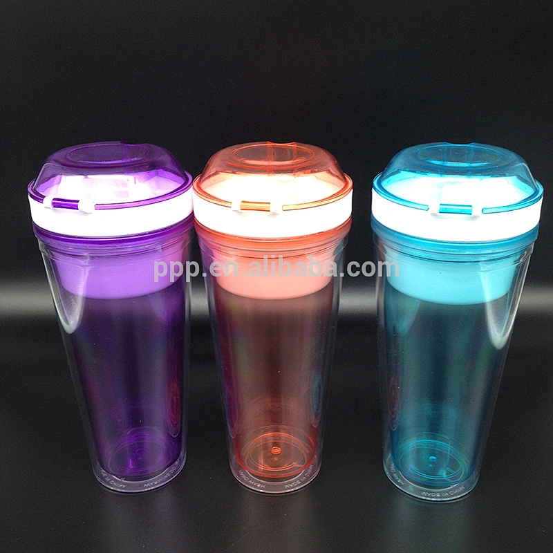food grade BPA free logo customized double wall plastic Factory Cheap 500ml Disposable Snack Drink Cup with Straw