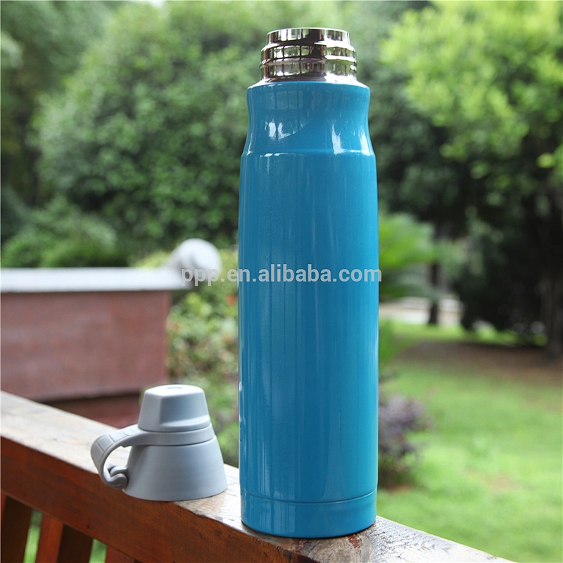 500ml double wall stainless steel logo customized sports water bottle with double lids and fixed handle/100% leakproof