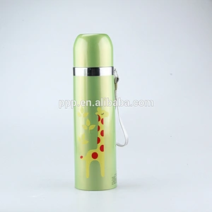 Double wall stainless steel vacuum flask with heat transfer printing and strap