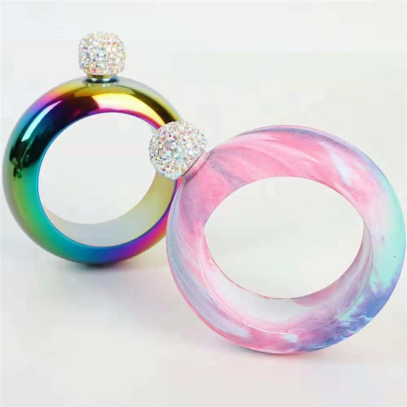 3.5oz stainless steel bracelet hip flask rainbow fashion high quality wine flask with diamond lid