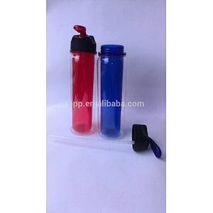 450ml food grade BPA free factory direct wholesale logo customized double wall plastic bottle with straw and fixed handle
