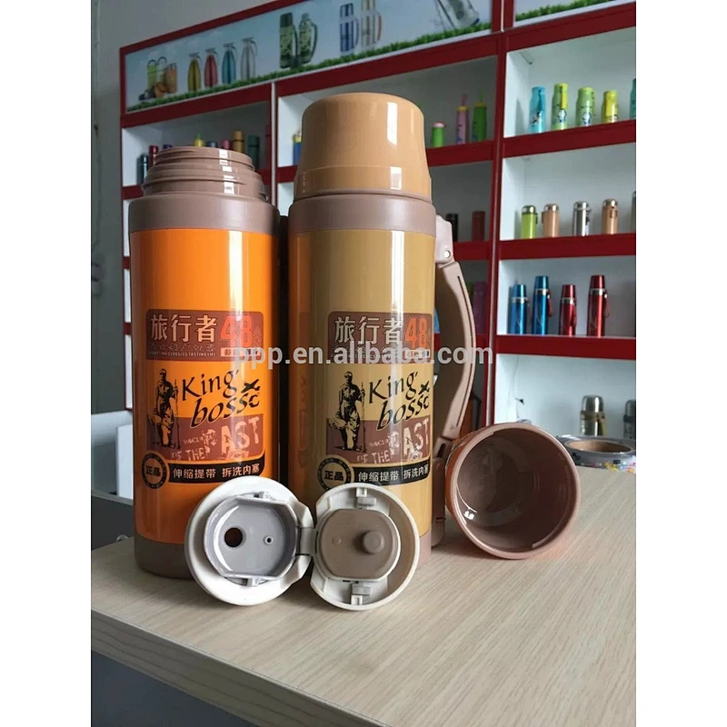 double wall stainless steel thermos travel flask with wide mouth keeps hot or cold 24 hours/portable with handle