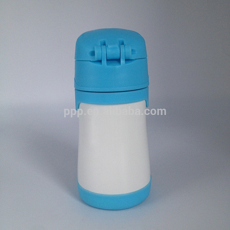 320ml double wall stainless steel 100% leakproof mini kid's feeding bottle with cute design and fixed handle/flip top