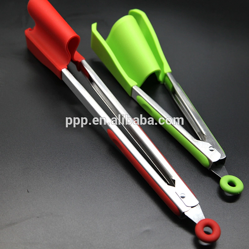 2018 hot sell wholesale 9 and 12 inch silicone kitchen spatula egg/hot dog clever tongs 2 in 1 set