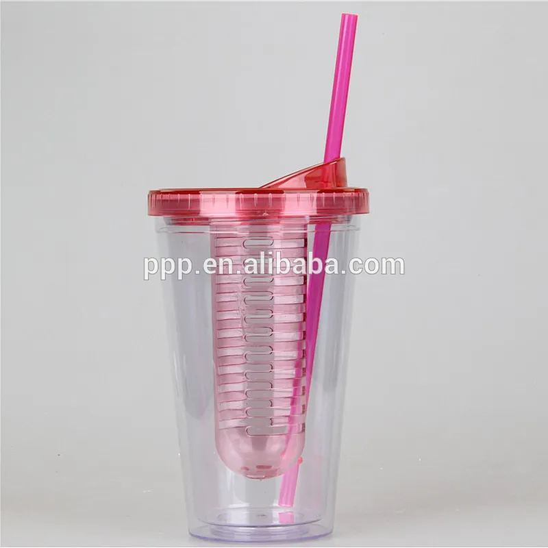 Wholesale custom double wall plastic sports water Tritan bottle with tea filter and straw