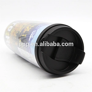 Fashion 450ml Standard Double Wall PP New Material Promotional AD Insulated Auto Mug With Inserted Drawing Paper Anti Proof Lid