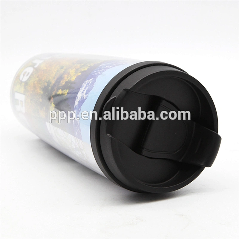 Fashion 450ml Standard Double Wall PP New Material Promotional AD Insulated Auto Mug With Inserted Drawing Paper Anti Proof Lid