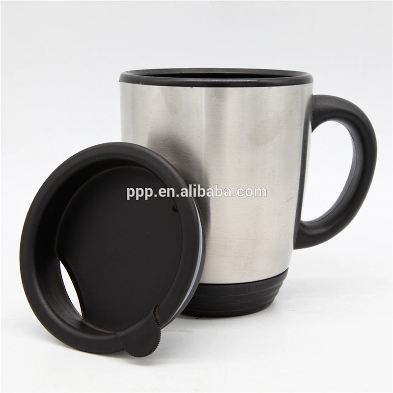 new style food grade double wall inner plastic outer stainless steel travel mug with handle