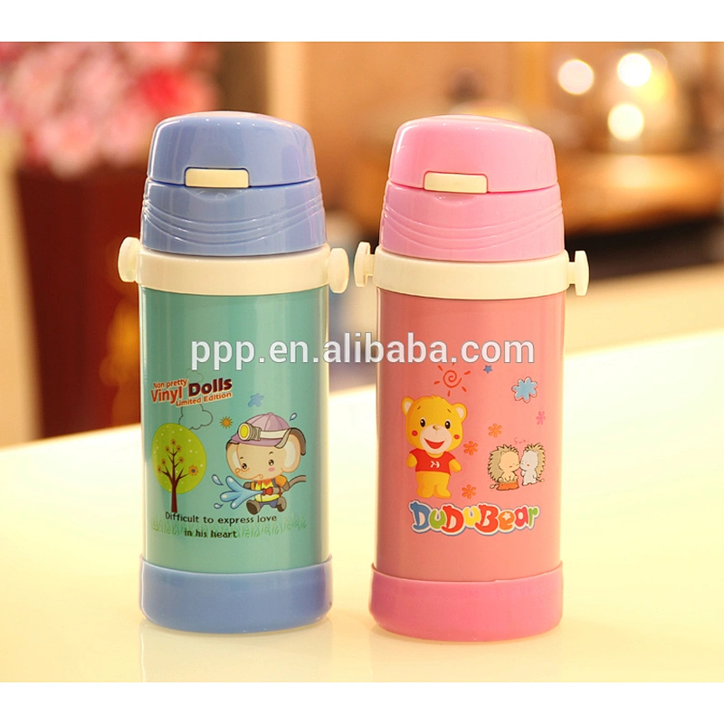 Double wall stainless steel kid water bottle with handle and straps