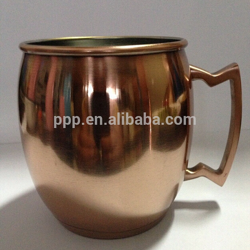 single wall stainless steel logo customized drum type edge curl copper plating beer mug/portable with handle/large capacity
