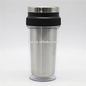 BPA free double wall inner stainless steel outer clear plastic auto mug without handle