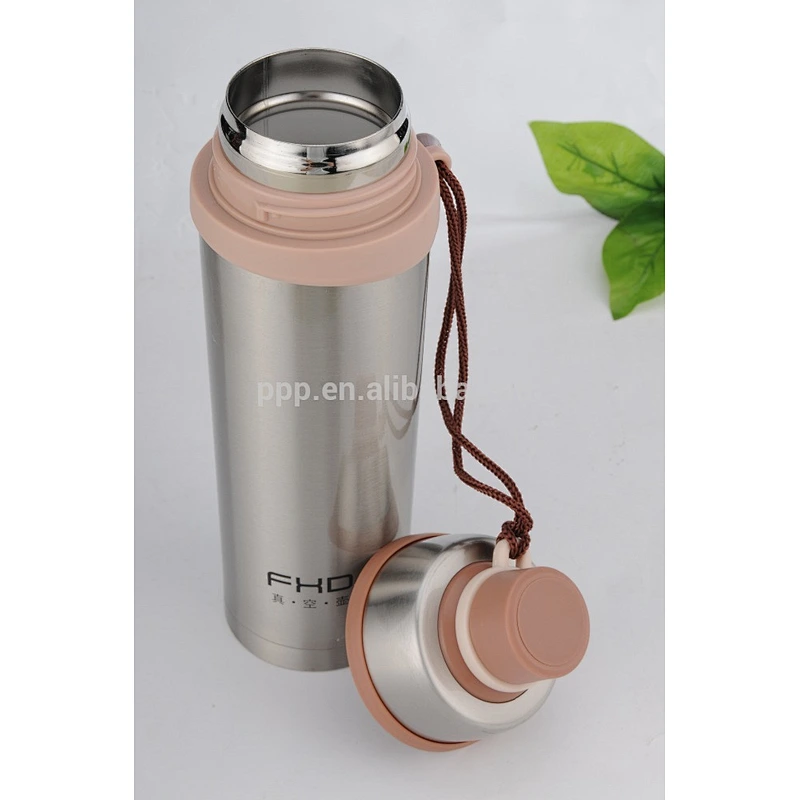 350ml/500ml double wall high-quality stianlss steel logo customized vacuum flask portable with double lids and handle