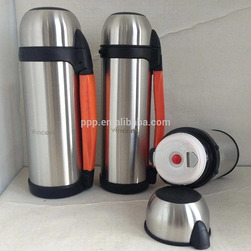 2014 most popular silicone handle super large double-wall stainless steel vacuum travel bottle flask tumbler strap attached