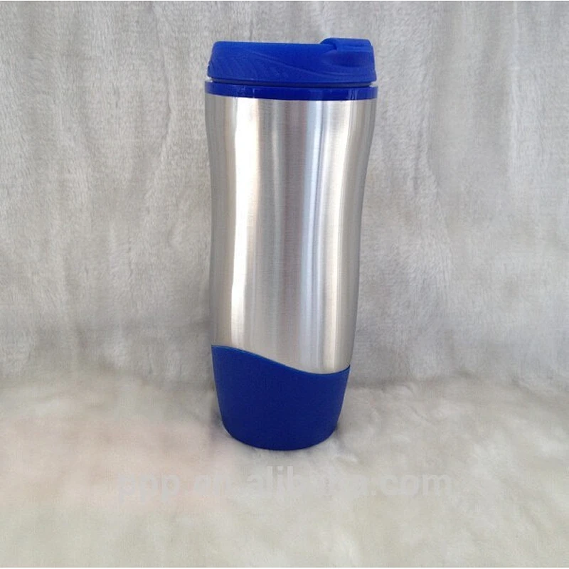 Insulated construction Travel Mug/ Blue Double Wall Stainless steel Drinking Tumbler/ Water Cup With Color Strip