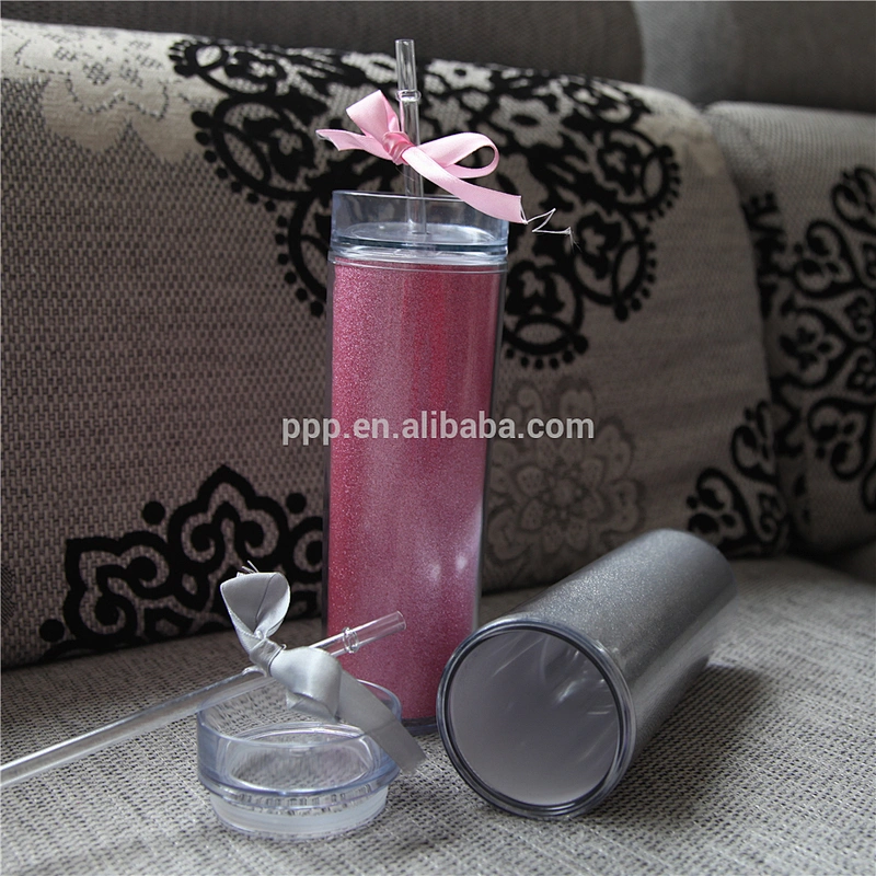 Hot Selling 16oz mug insert DIY paper,OEM acrylic skinnycup with spill proof lid and straw