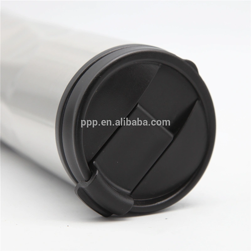 16oz inner plastic outer stainless steel water tumbler/logo customized auto mug with 100% leakproof flip top lid/travel mug