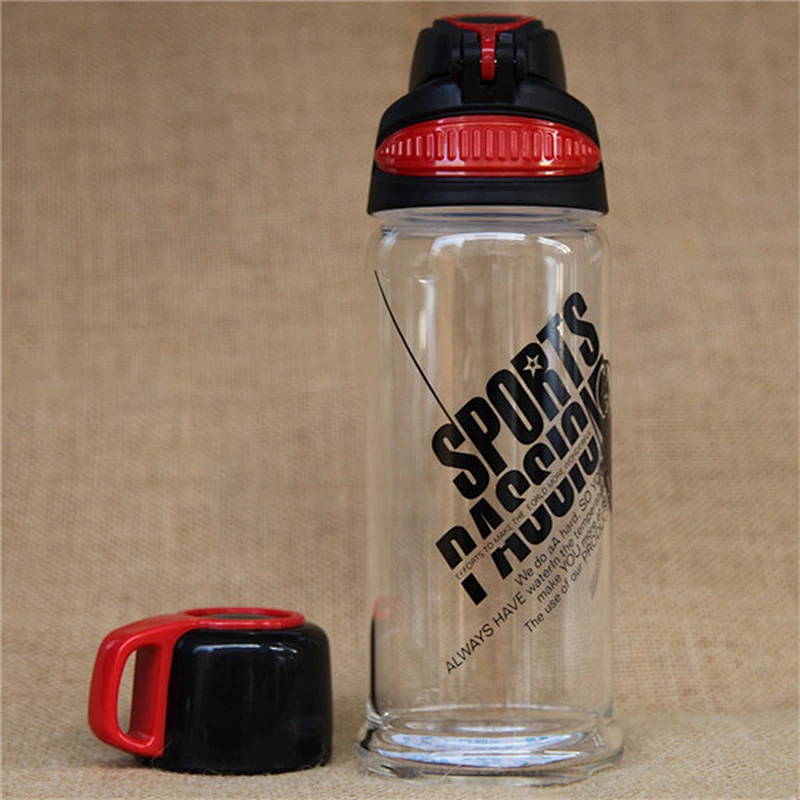 High high borosilicate glass sports water glass bottle flip lid glass water bottle with carry sleeve bag tea cup bag