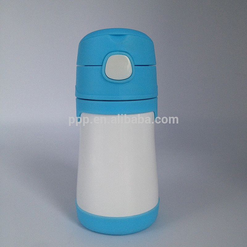 320ml double wall stainless steel 100% leakproof mini kid's feeding bottle with cute design and fixed handle/flip top