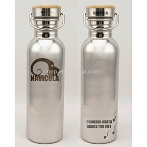 single wall stainless steel logo customized sports water bottle with bamboo lid/wide mouth and large capacity