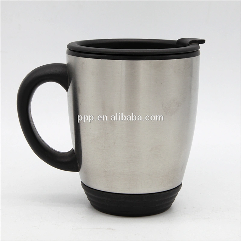 new style food grade double wall inner plastic outer stainless steel travel mug with handle