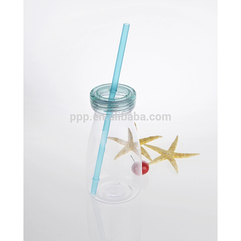 350ml/500ml food grade BPA free factory direct wholesale logo customized single wall plastic bottle with straw