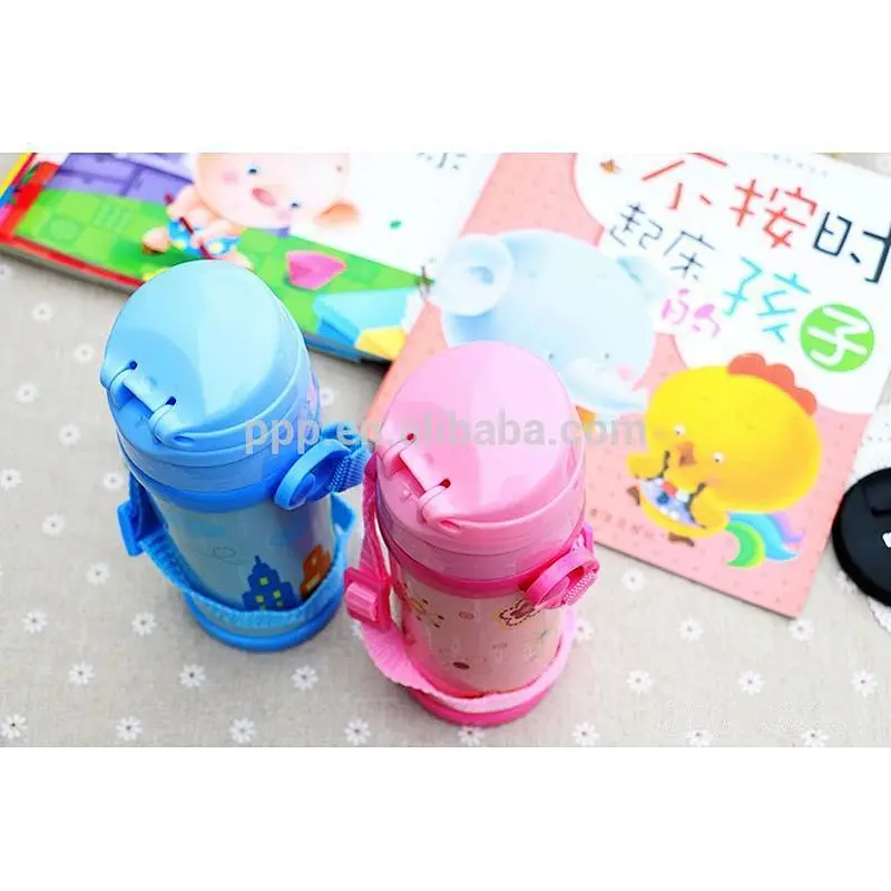 500ml double wall stainless steel logo customized kid's bottle with wrist straw and handle/cute design/100% leakproof