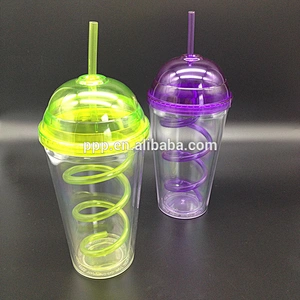 16oz new design BPA Free double wall plastic travel auto mug with bent straw