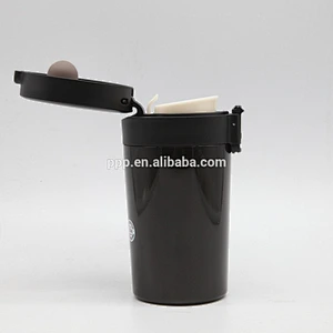 Double wall stainless steel water bottle/vacuum mug with flip top cap and snap closure