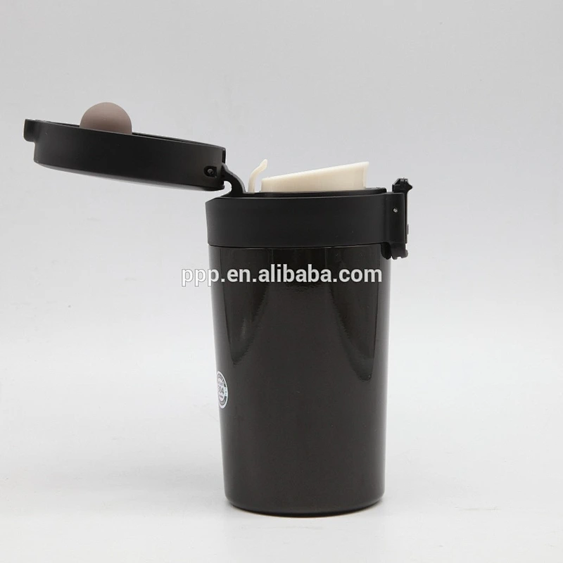 Double wall stainless steel water bottle/vacuum mug with flip top cap and snap closure