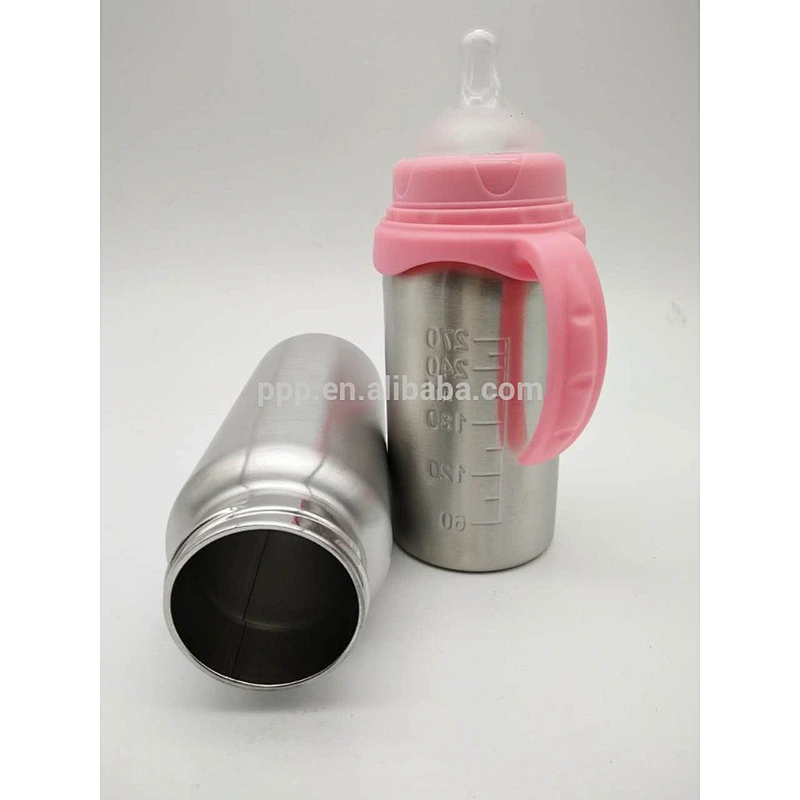 280ml/350ml double wall stainless steel 100% leakproof kid's feeding bottle with fixed handle and scale