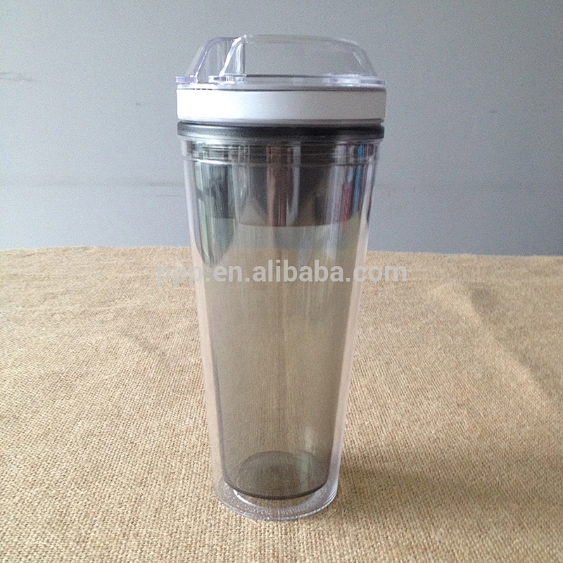 food grade BPA free logo customized double wall plastic Factory Cheap 500ml Disposable Snack Drink Cup with Straw