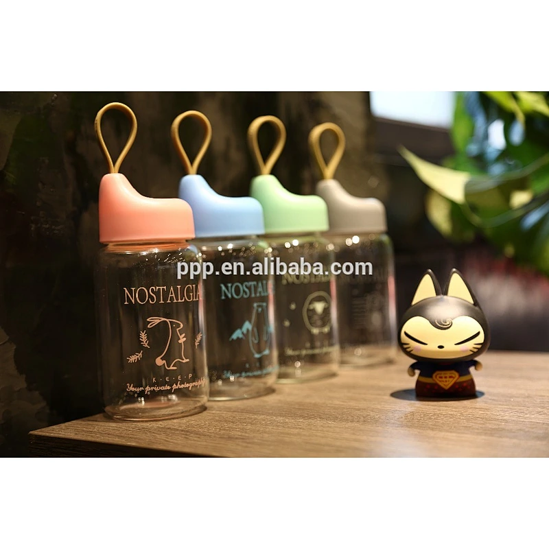Good Quality Cute Simple Design Glass Water Bottle with Strap