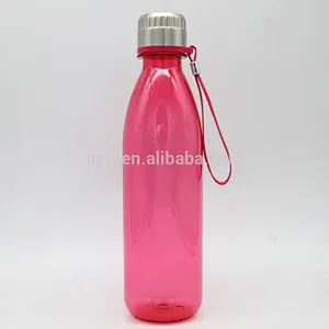 factory wholesale single wall plastic cola shaped sports water bottle with stainless steel lid/portable with handle