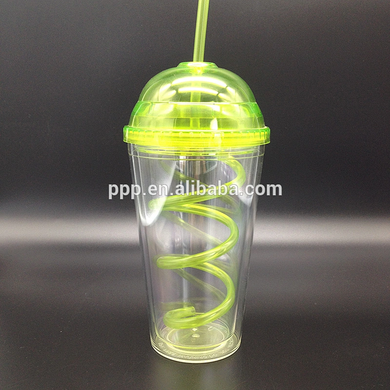 16oz new design BPA Free double wall plastic travel auto mug with bent straw