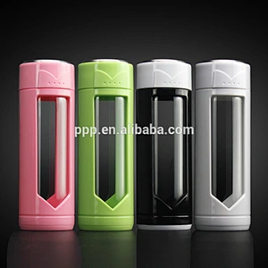 320ml high quality cheap sports borosilicate glass water bottle with silicone cover