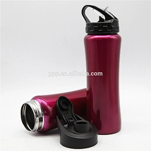 Single wall stainless steel sports water bottle with two different lids