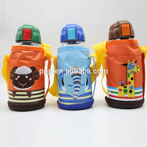 Easy carring kid's glass water bottle with straw and cup sleeve