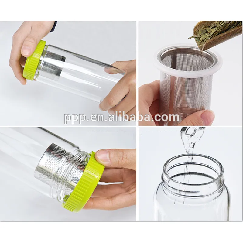 BPA free Custom Borosilicate Glass Sports Water Bottle Stainless Infuser Manufacturer