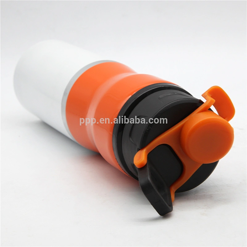 500ml single wall stainless steel sports water bottle with 2 color spray paint/portable with waistline and fixed handle