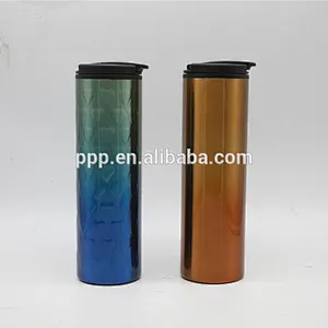 Double wall outer stainless steel inner plastic water bottle with flip top
