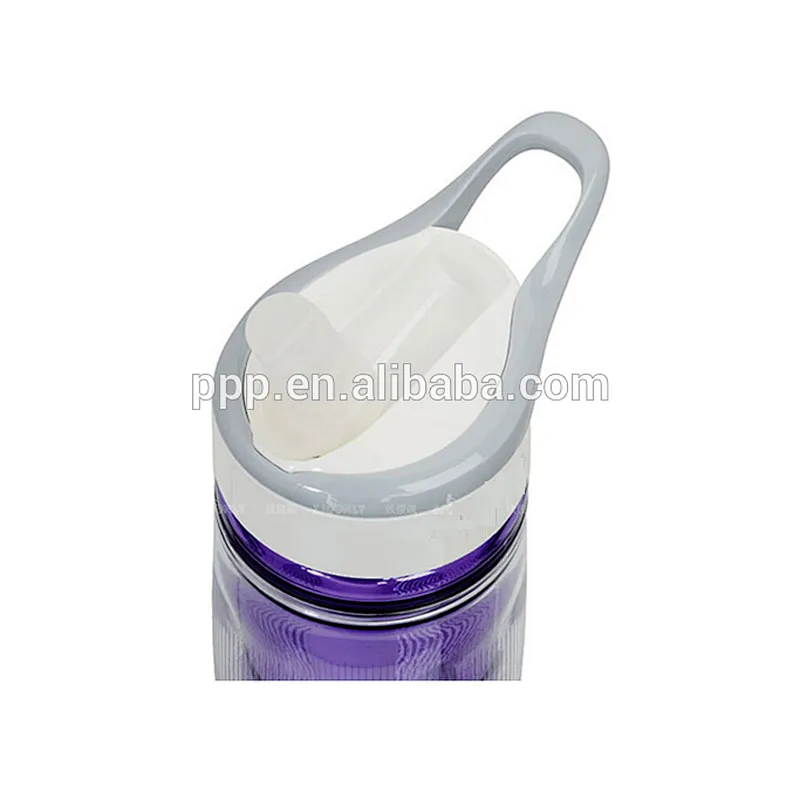 Double wall plastic water bottle with handle and straw