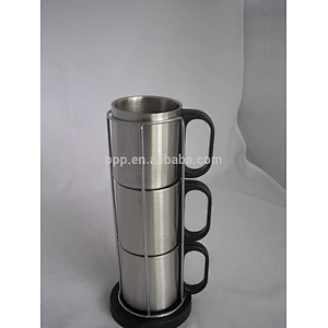 Three piece 220ml cup set one row eco-friendly FDA LFGB double layer stainless steel coffee mug cup tumbler